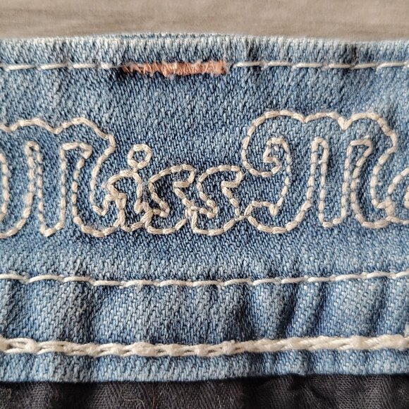 MISS ME LOW RISE SHORTS BLUE JEAN DENIM W/RHINESTONES & HOLOGRAPHIC POCKETS SIZE - Picture 5 of 13